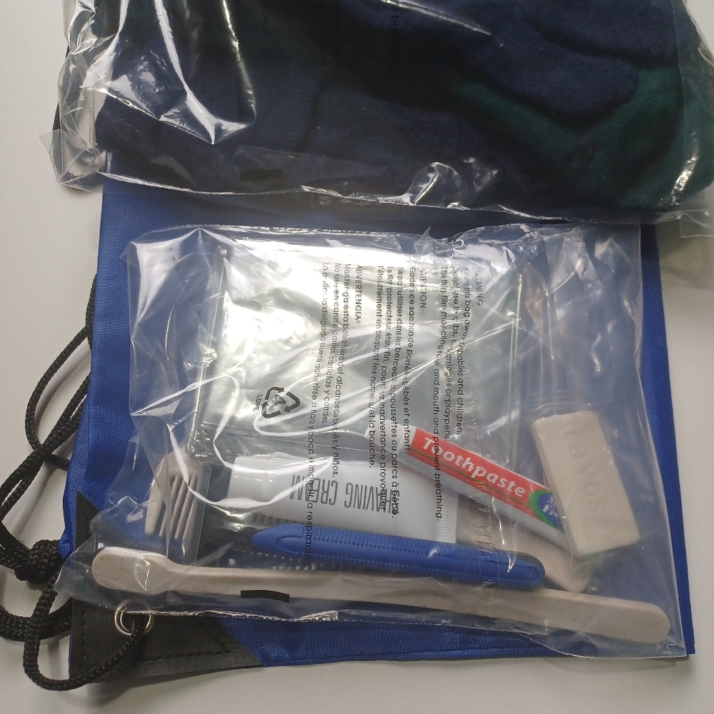 Homeless Kit Package with Toiletries Essentials Draw String Bag - Picture 2 of 13